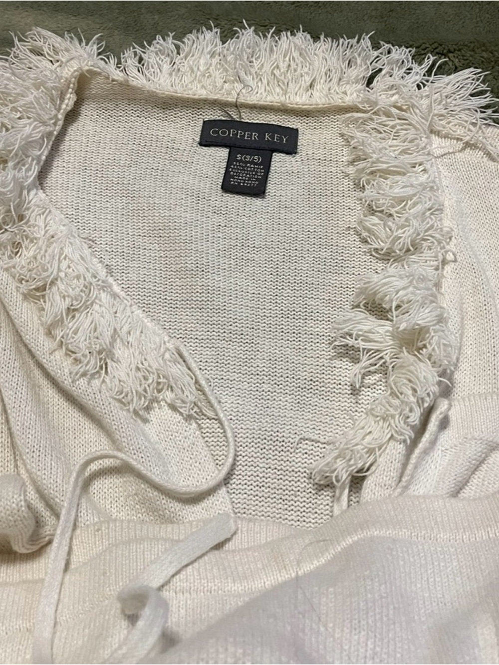 Copper Key Ivory Open-Front Fringe-Trim Cardigan Size S (3/5)